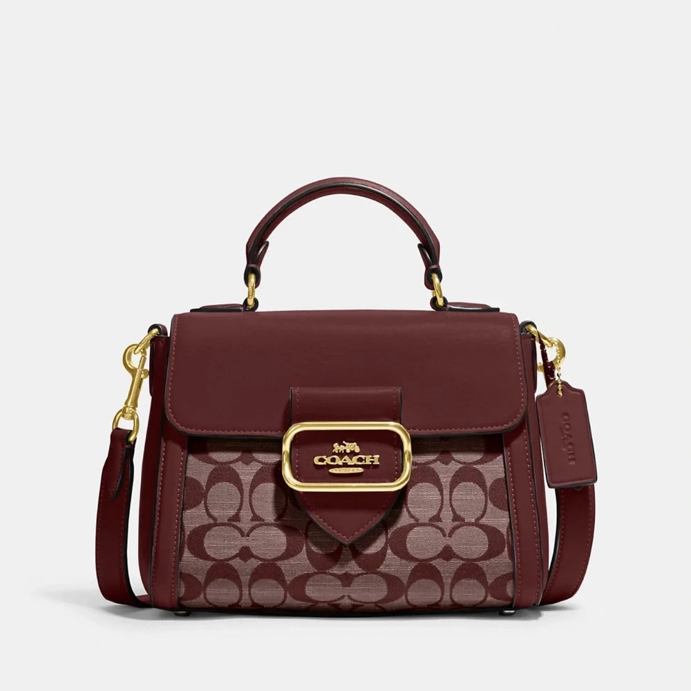 Morgan Top Handle Satchel In Signature Chambray Gold/Wine - Picture 2 of 6